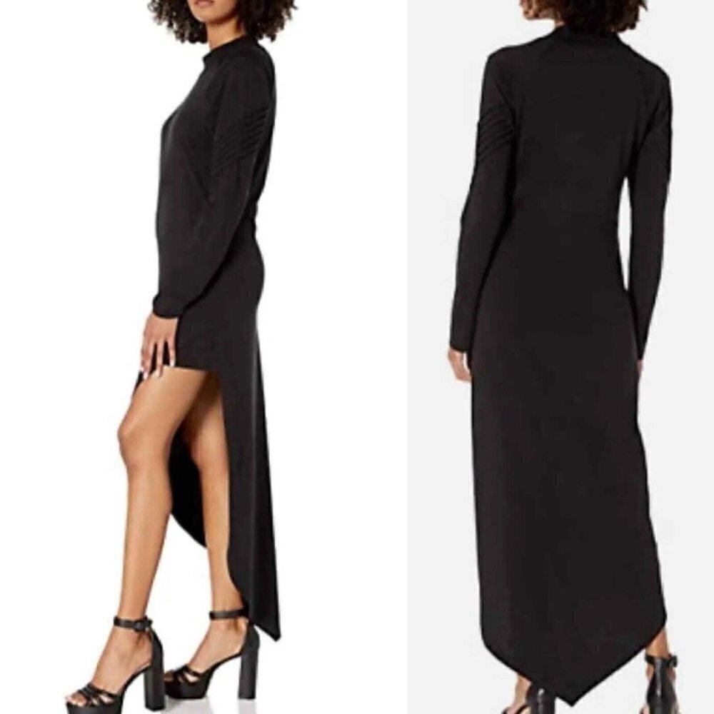 Jonny Cota Studio Black Asymmetrical Mini Long Sleeve Jersey Dress Women's Sz XS